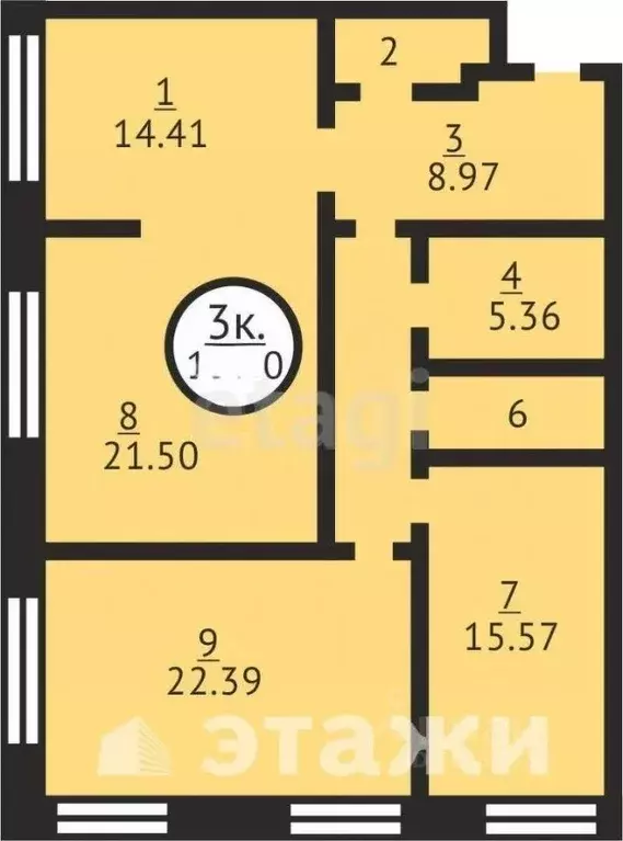3-к кв. Саха (Якутия), Якутск Загородный кв-л, ул. Рихарда Зорге, 11/1 ... - Фото 2