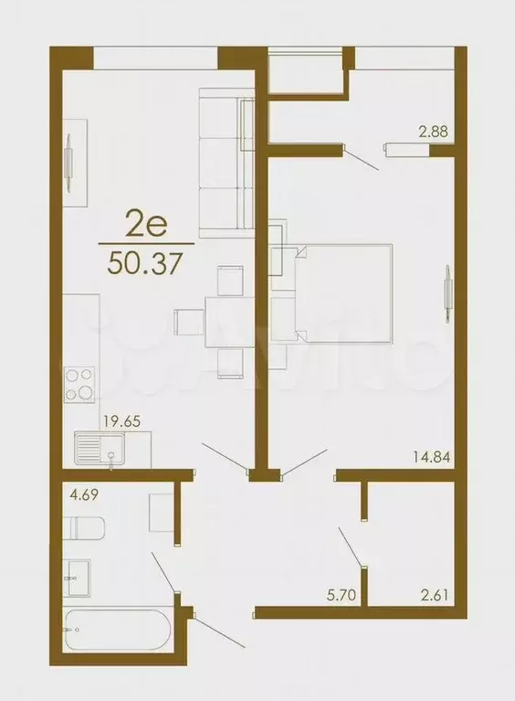 2-к. квартира, 50,4 м, 4/13 эт. - Фото 1
