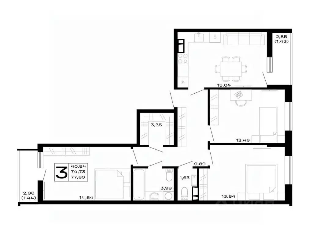 3-к кв. Адыгея, Майкоп Горные Высоты жилой комплекс (77.6 м) - Фото 1