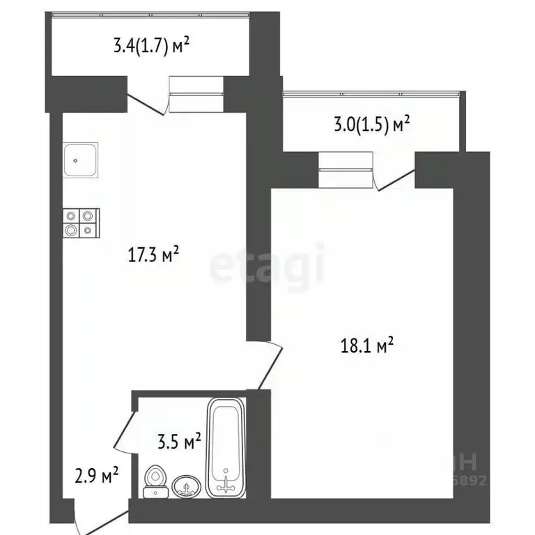 1-к кв. Вологодская область, Вологда ул. Гагарина, 80Ак1 (45.3 м) - Фото 2