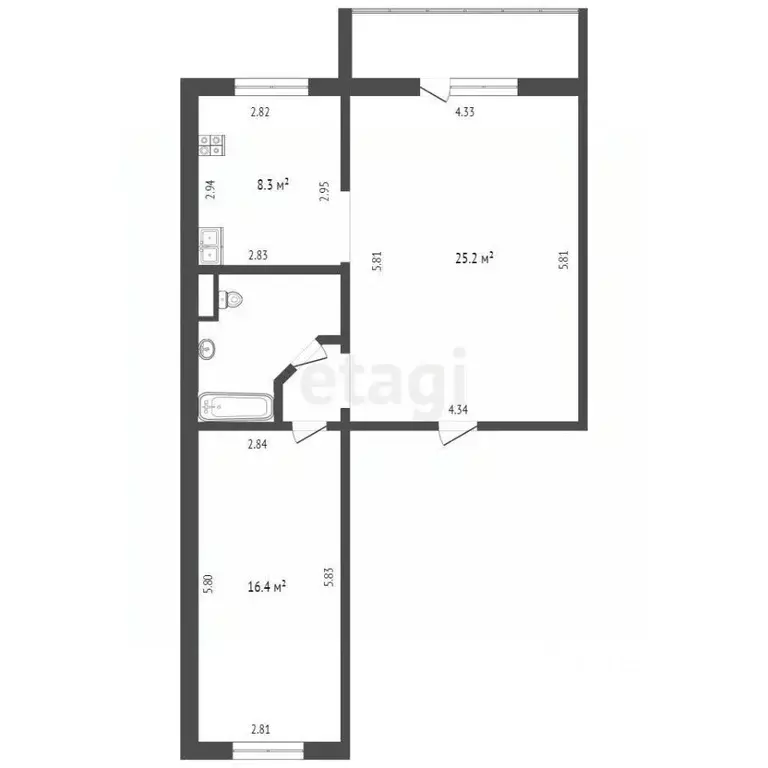2-к кв. Челябинская область, Челябинск Телевизионная ул., 3 (60.7 м) - Фото 2