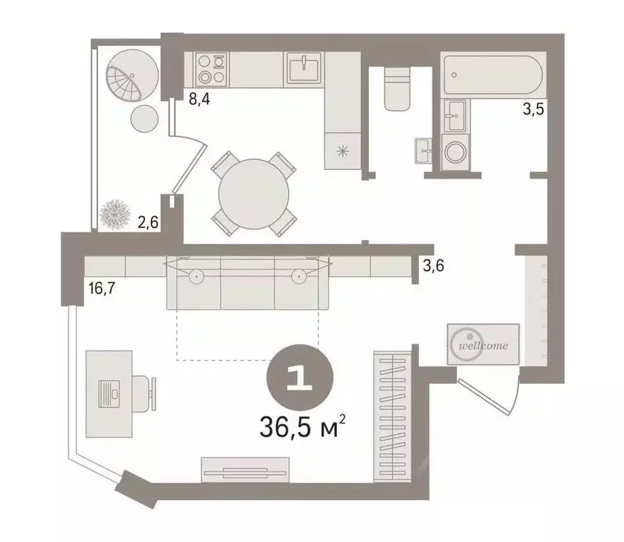1-к кв. Тюменская область, Тюмень ул. Пермякова, 65 (36.5 м) - Фото 1
