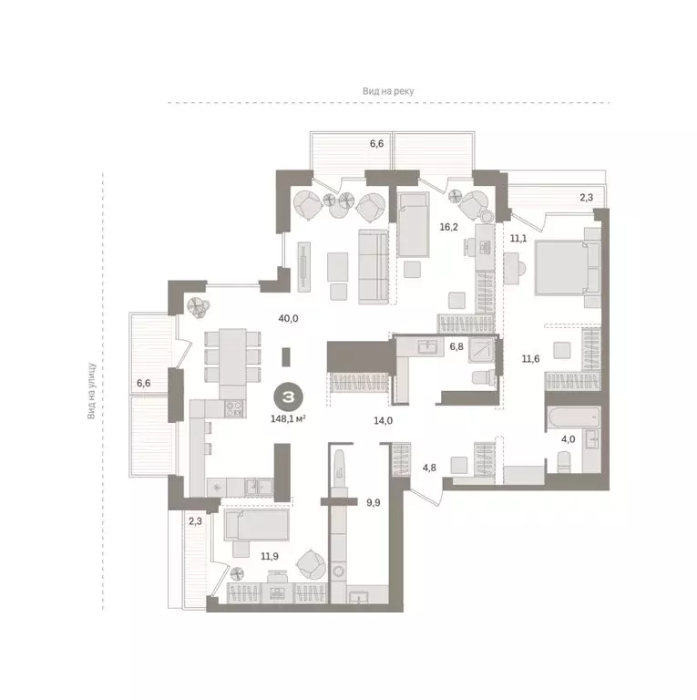 3-комнатная квартира: Тюмень, Краснооктябрьская улица, 4к1 (148.08 м) - Фото 1