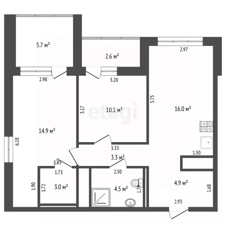2-к кв. Тюменская область, Тюмень ул. Разведчика Кузнецова, 7 (62.0 м) - Фото 1