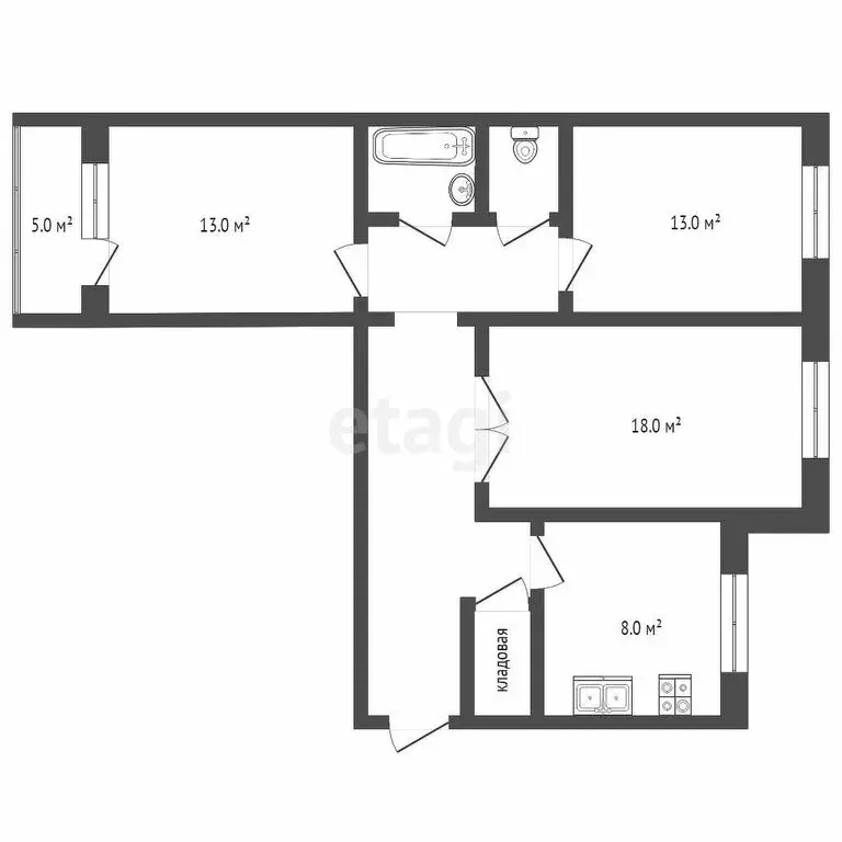 3-комнатная квартира: Тюмень, Одесская улица, 38 (65.9 м) - Фото 1