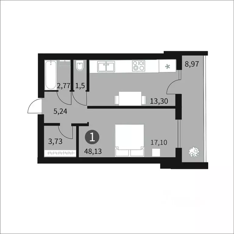 1-к кв. Смоленская область, Смоленск проезд Ипподромный, 34 (48.13 м) - Фото 0