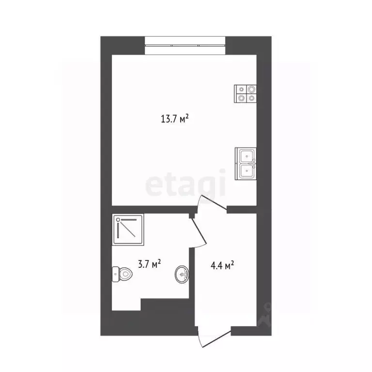 Студия Тюменская область, Тюмень ул. Республики, 204к15 (22.0 м) - Фото 2