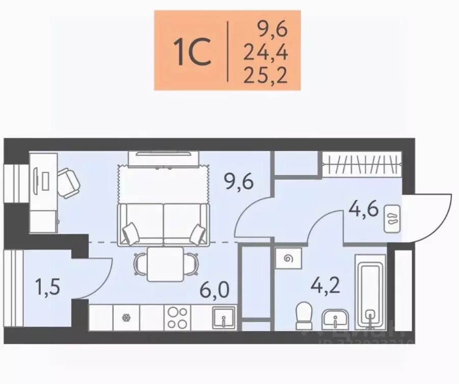 Студия Пермский край, Пермь ул. Левченко, 8 (25.2 м) - Фото 1