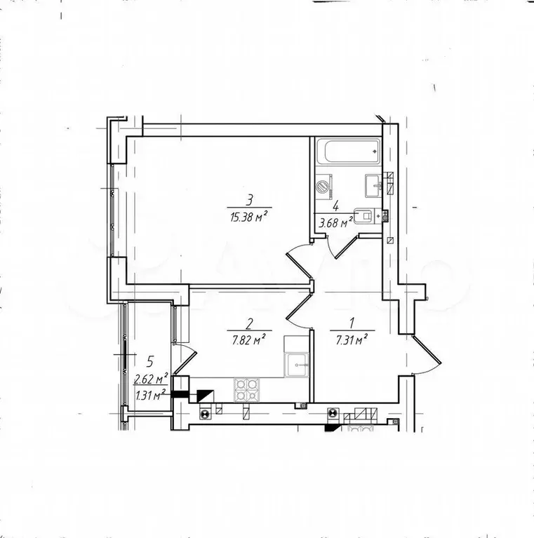 1-к. квартира, 35,9 м, 4/4 эт. - Фото 1