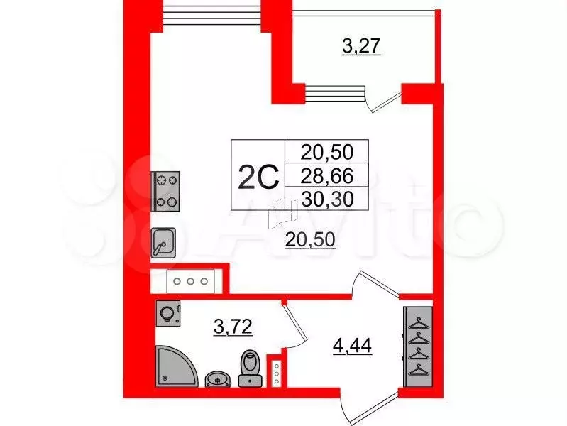 Апартаменты-студия, 29 м, 8/12 эт. - Фото 0