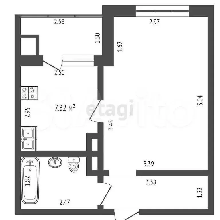 1-к. квартира, 32,3 м, 5/9 эт. - Фото 0