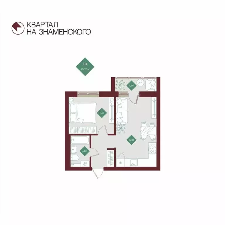 1-комнатная квартира: Тобольск, микрорайон 3Б, 6Бк2 (45.32 м) - Фото 1