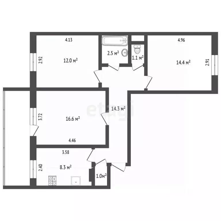 3-к кв. Татарстан, Альметьевск Советская ул., 155 (66.7 м) - Фото 1
