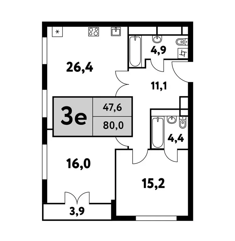 3-комнатная квартира: Москва, Фестивальная улица, 15к24/3 (80 м) - Фото 0