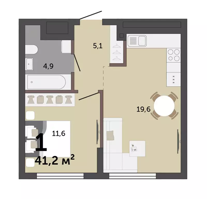 1-комнатная квартира: Екатеринбург, улица Краснолесья, 10/6 (40.9 м) - Фото 1