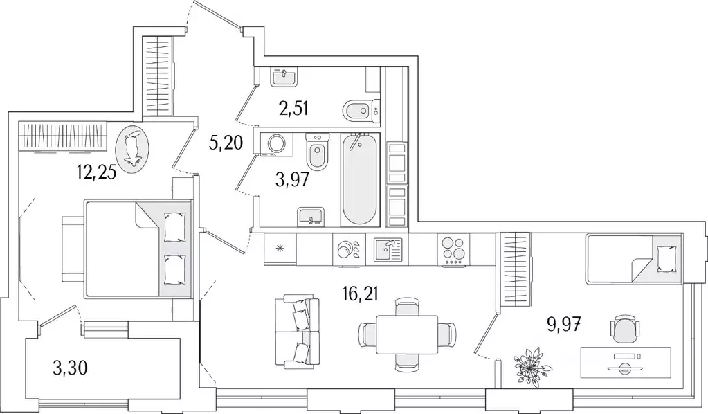 2-к кв. Санкт-Петербург Гранат жилой комплекс (51.76 м) - Фото 1