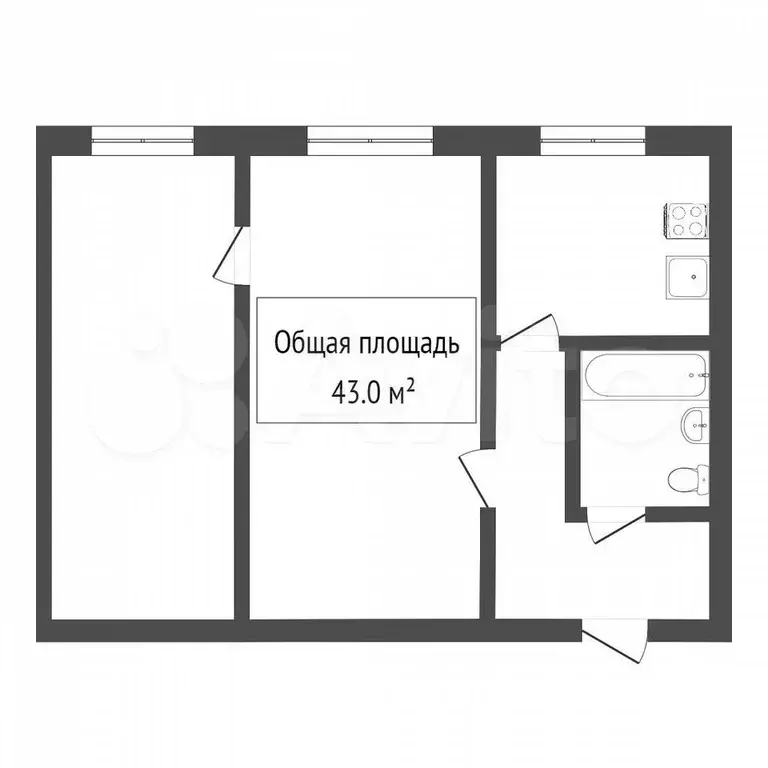 2-к. квартира, 43 м, 1/5 эт. - Фото 0