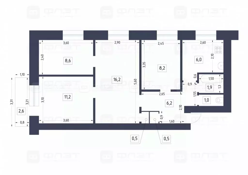 4-к кв. Татарстан, Казань Военный городок-2 тер., 142/1 (60.3 м) - Фото 1