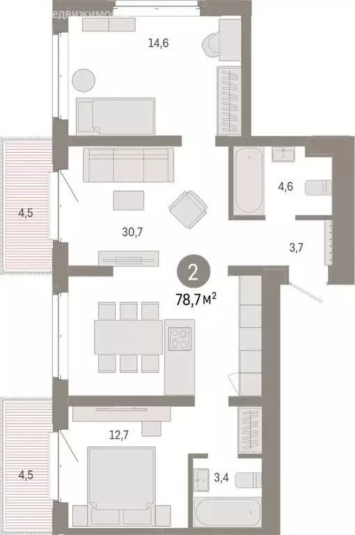 2-комнатная квартира: Тюмень, жилой комплекс На Минской (78.73 м) - Фото 1