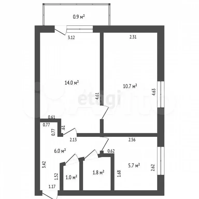 2-к. квартира, 39,6 м, 3/5 эт. - Фото 0
