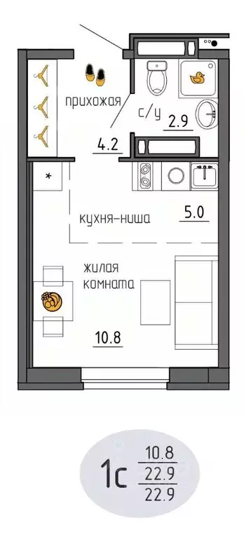 Студия Пермский край, Пермь Ижевская ул., 38 (22.9 м) - Фото 1