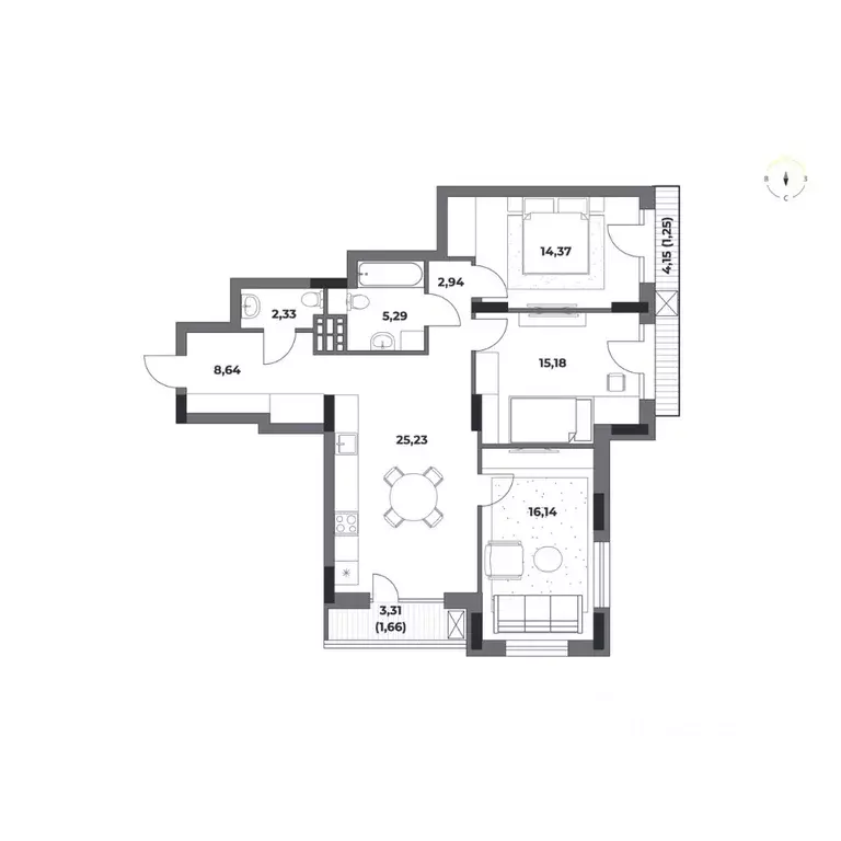 3-к кв. Омская область, Омск  (93.03 м) - Фото 0