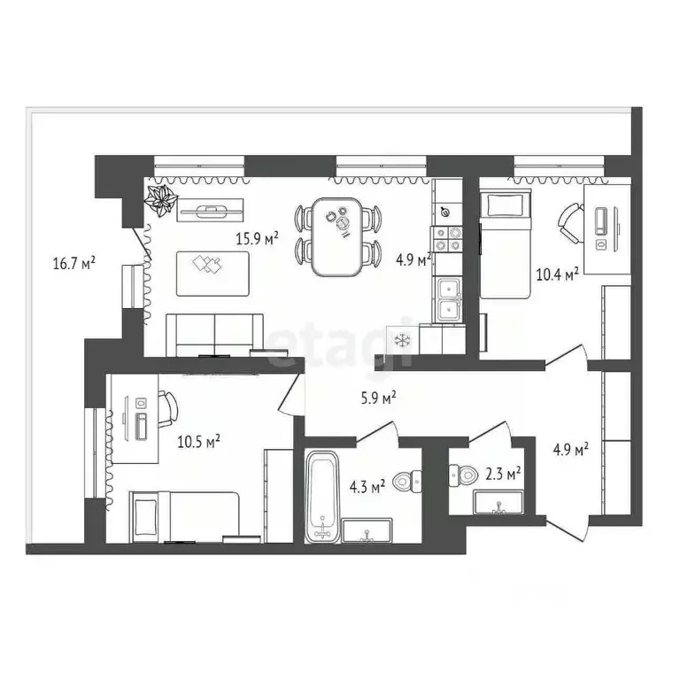 2-к кв. Тюменская область, Тюмень Причальная ул., 11 (75.0 м) - Фото 0