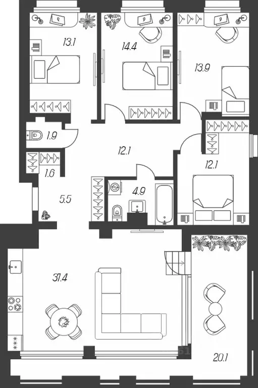 3-к кв. Тульская область, Тула ул. Михеева, 9А (122.93 м) - Фото 0