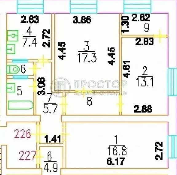 Квартира, 3 комнаты, 73.59 м - Фото 1