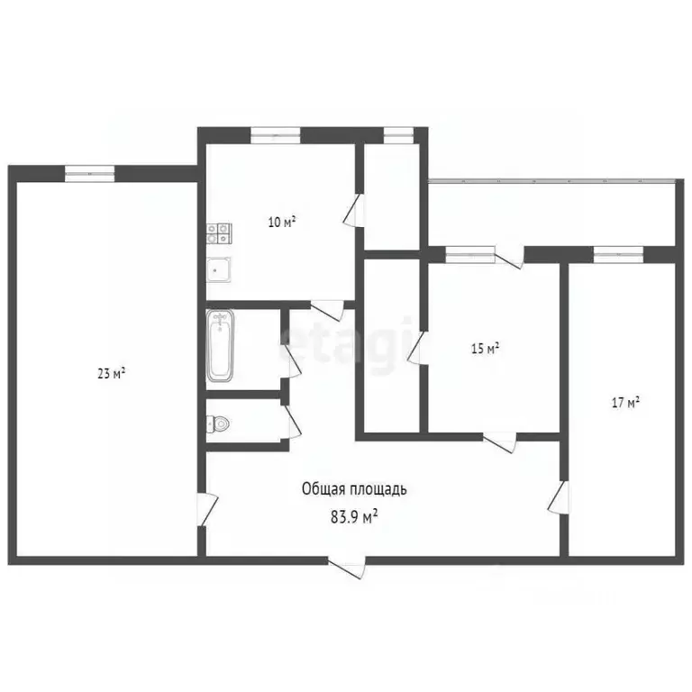 3-к кв. Брянская область, Брянск ул. Тельмана, 66/3 (84.0 м) - Фото 1