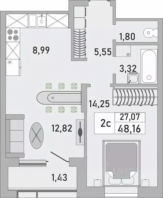 2-к кв. Башкортостан, Уфа Бакалинская ул., 9/1 (48.16 м) - Фото 1