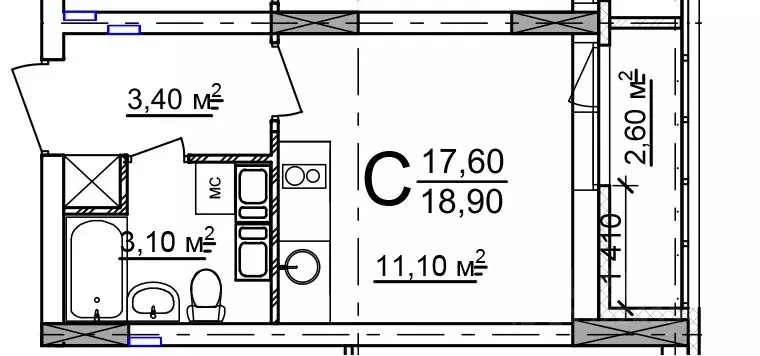 Студия Нижегородская область, Нижний Новгород 52-й кв-л,  (18.9 м) - Фото 0