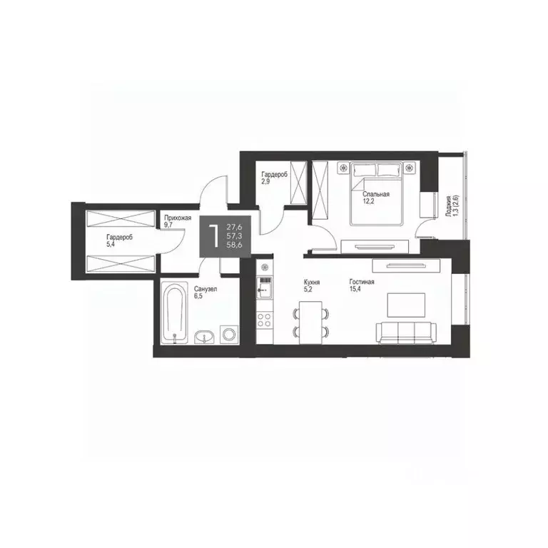 1-к кв. Татарстан, Альметьевск ул. Гафиатуллина, 60 (57.6 м) - Фото 0