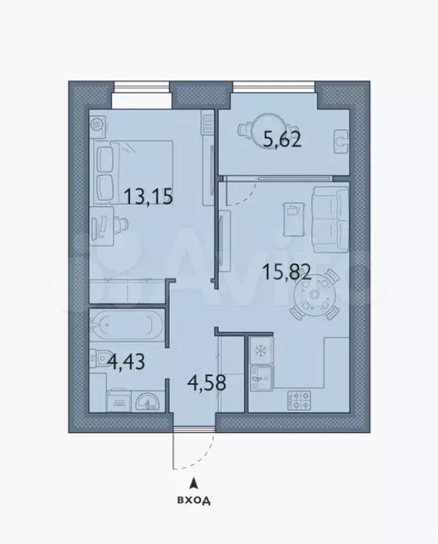 1-к. квартира, 43,6 м, 4/8 эт. - Фото 0