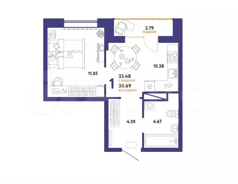 1-к. квартира, 33,5 м, 14/15 эт. - Фото 1
