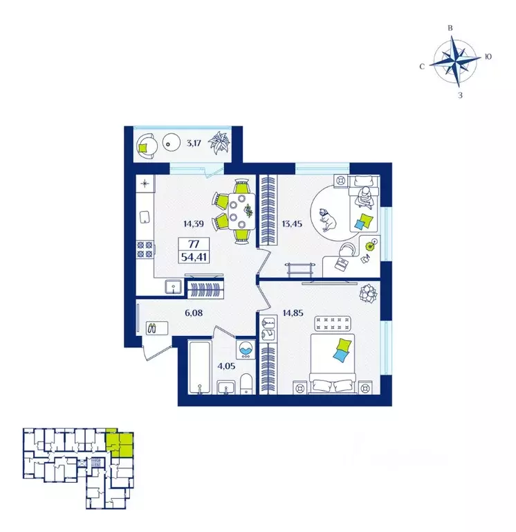 2-к кв. Калининградская область, Зеленоградск  (54.41 м) - Фото 0