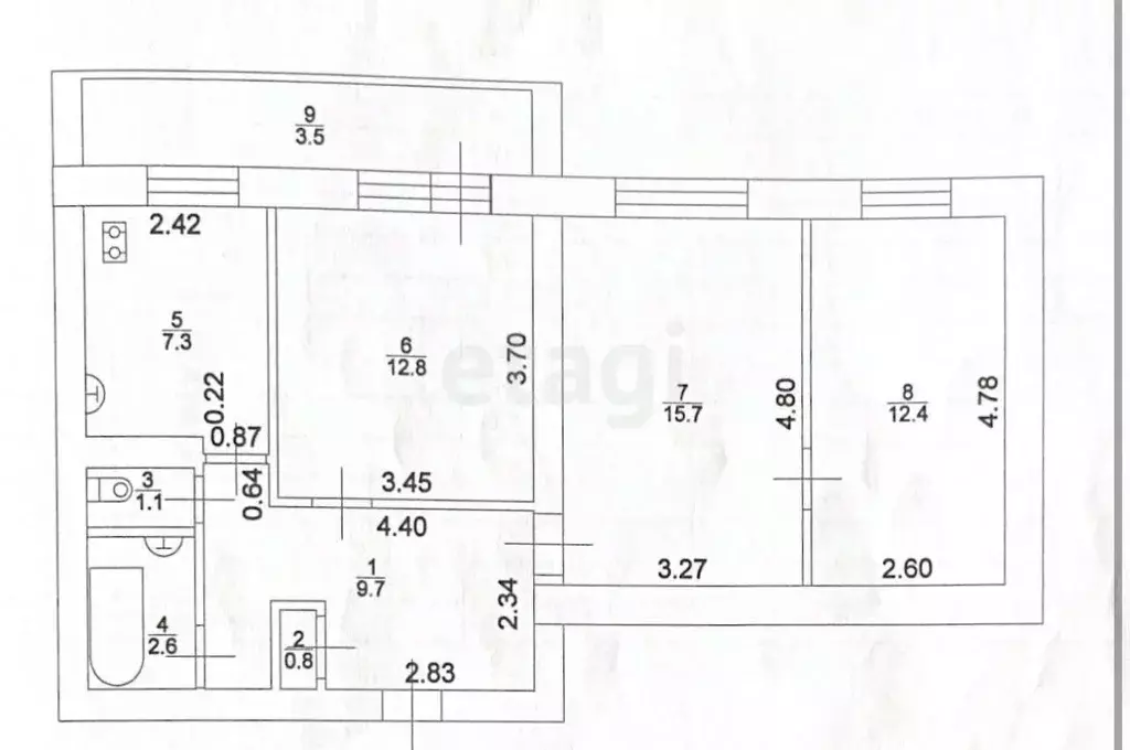 3-к кв. Татарстан, Казань ул. Серова, 13 (65.9 м) - Фото 2