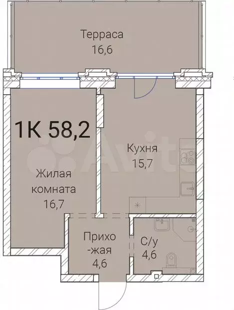 1-к. квартира, 58,2м, 3/25эт. - Фото 0