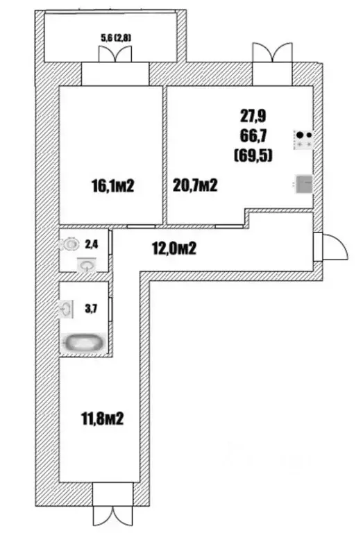 2-к кв. Вологодская область, Вологда Заречная ул., 12 (69.5 м) - Фото 1