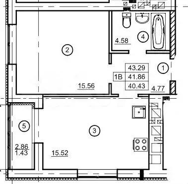 1-к. квартира, 42 м, 5/9 эт. - Фото 1