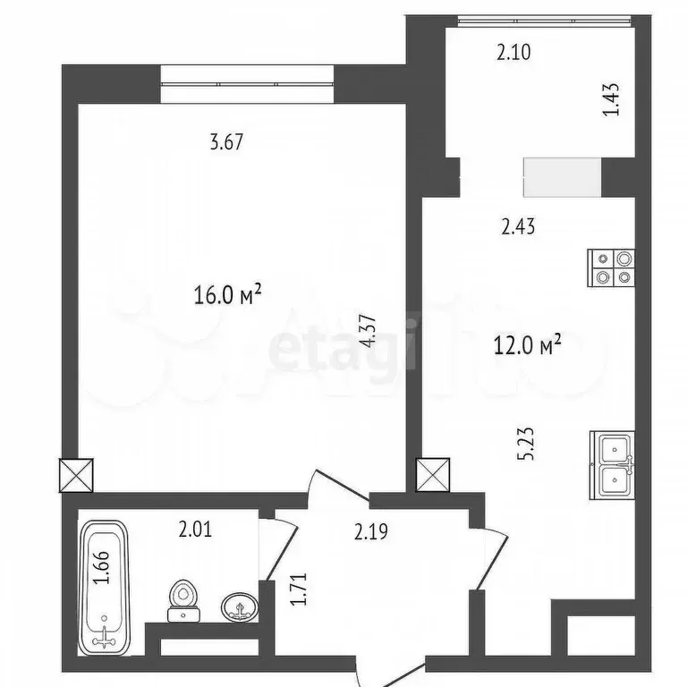 1-к. квартира, 33,3 м, 6/8 эт. - Фото 1