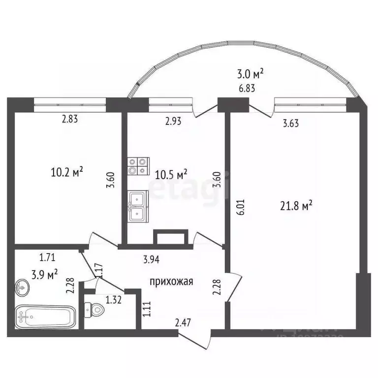 2-к кв. Башкортостан, Стерлитамак ул. Артема, 68 (62.0 м) - Фото 1