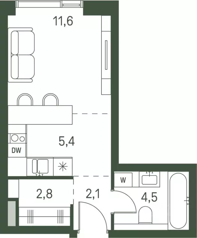 Студия Москва Моментс жилой комплекс, к2.1 (26.4 м) - Фото 0