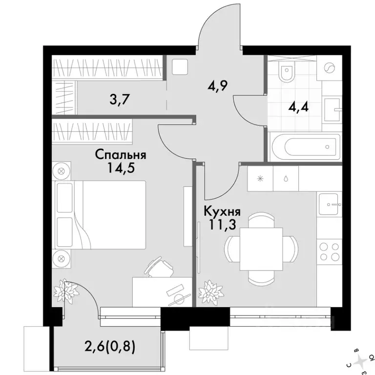 1-к кв. Приморский край, Владивосток Флагман жилой комплекс (39.6 м) - Фото 2