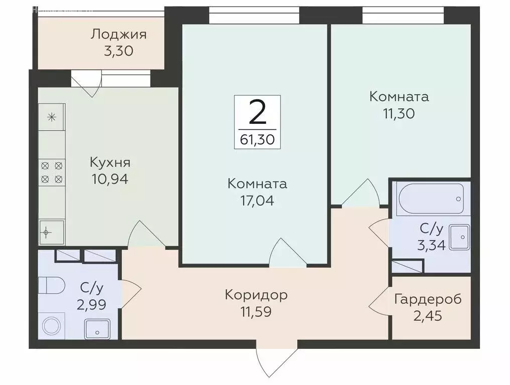 2-комнатная квартира: Воронеж, улица Чапаева, 68Б (61.3 м) - Фото 0