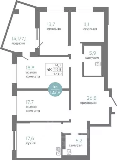 4-к кв. Красноярский край, Красноярск ул. Авиаторов, 7/2 (123.9 м) - Фото 0