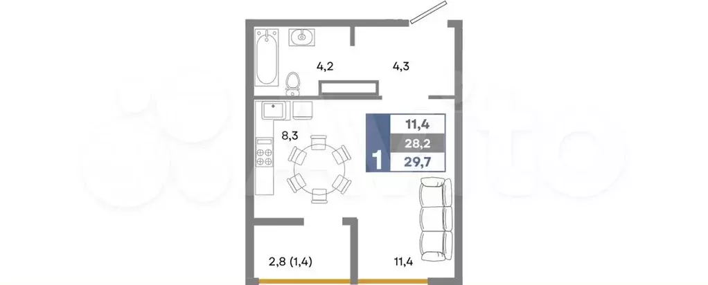 Квартира-студия, 29,7 м, 5/12 эт. - Фото 0