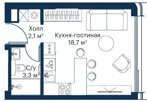 Студия Москва Волоколамское ш., 95/2к7 (27.8 м) - Фото 1