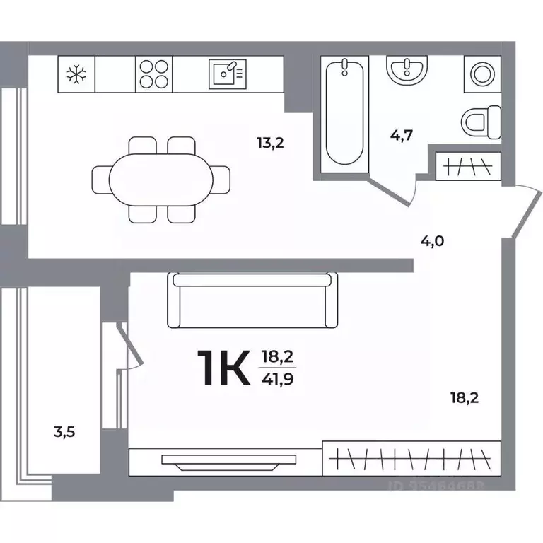 1-к кв. Новосибирская область, Новосибирск Беловежский мкр,  (41.4 м) - Фото 0