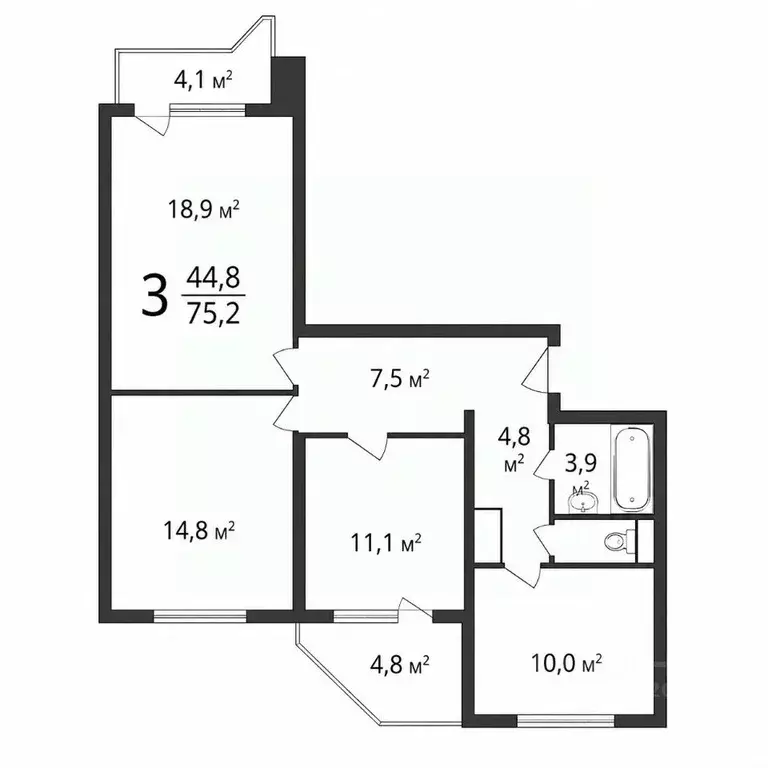 3-к кв. Москва ул. Главмосстроя, 5 (73.6 м) - Фото 2
